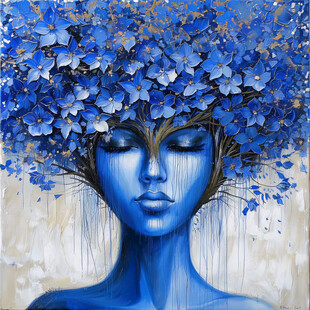 蓝色女孩插画