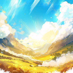 阳光晴朗风景插画