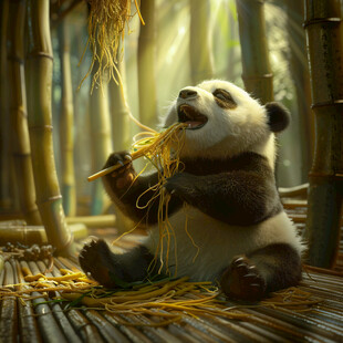 熊猫竹笋插画