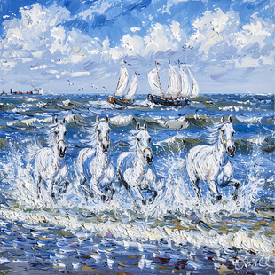 扬帆踏浪油画