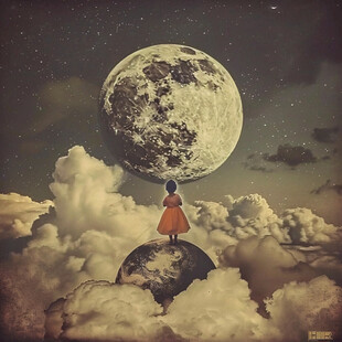 女孩看月亮装饰画