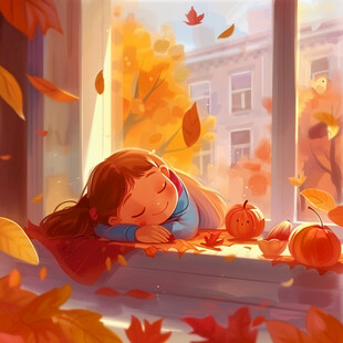 躺在树下的小女孩插画