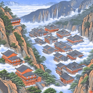 黄河上中游建筑插画