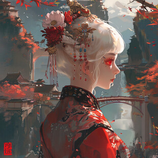 红衣少女设计古风