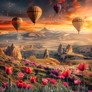 热气球插画场景