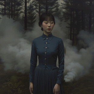 油画旗袍女