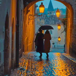 雨夜欧洲风情小镇