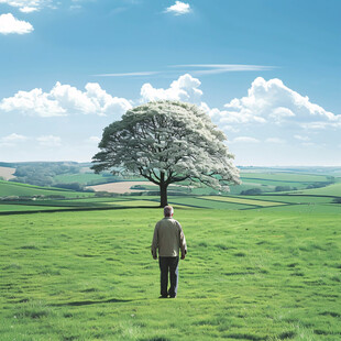 大树下的老人背影