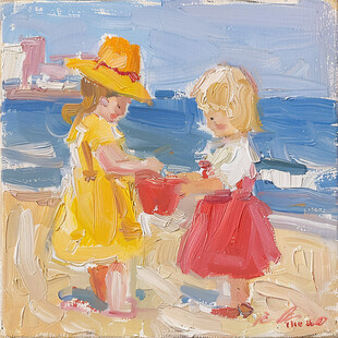 手绘独自野餐的小女孩