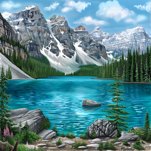 山峰风景湖水风景