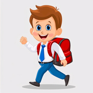 背着书包的卡通男孩