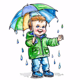 手绘雨天男孩