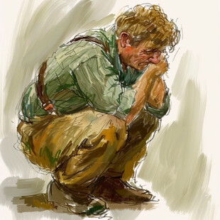 素描蹲着的人