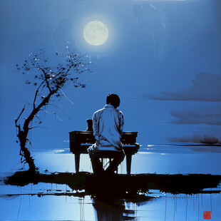 水墨月下老人
