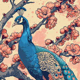 国潮孔雀花鸟
