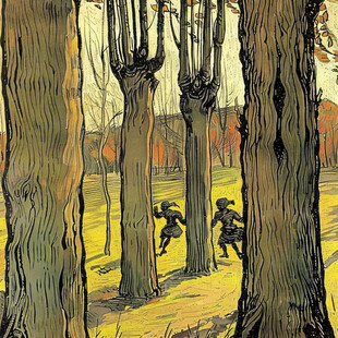 手绘彩色树人装饰画