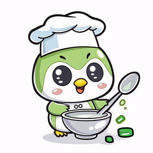 可爱小青虫厨师拿锅铲
