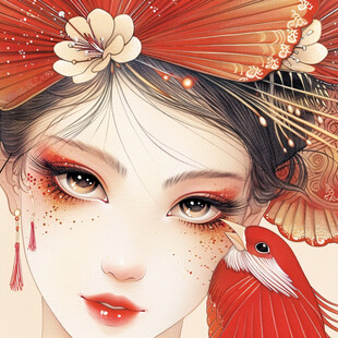 装饰画水彩花旦手绘