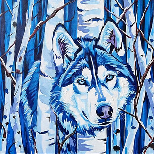 手绘时尚北极狼挂画