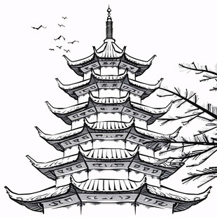 白鹭塔插画