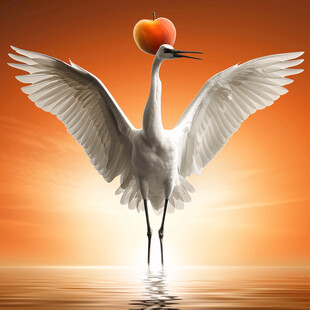 手绘写实仙鹤装饰画