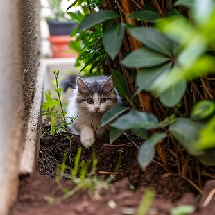 花盆缝隙里的猫