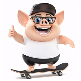 滑滑板的小猪