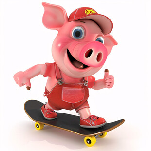 滑滑板的小猪