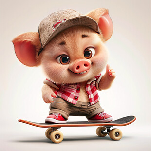 滑滑板的小猪