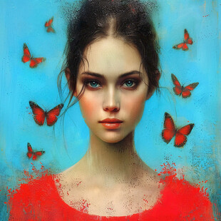 插画女孩与蝶