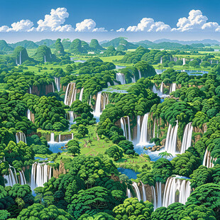 黄果树瀑布插画