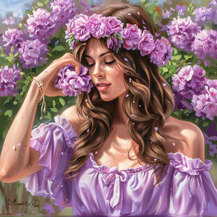 紫发花朵卡通女孩