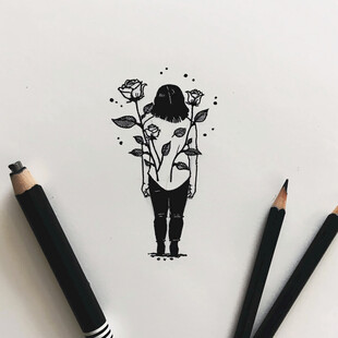 少女与花插画