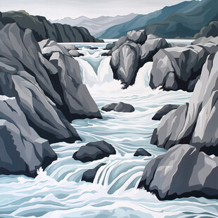 河水河流激流石头群山
