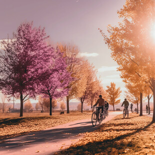 秋天美景一家人出行