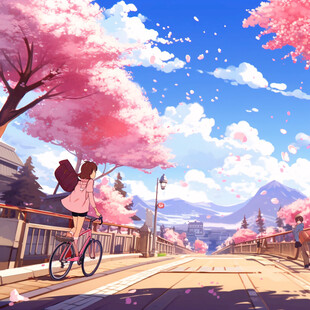 樱花树下的少女