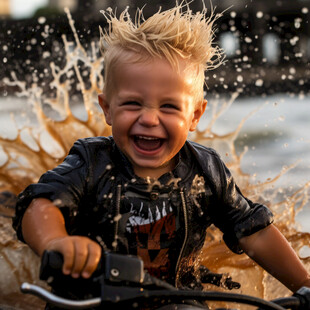 水幕中的小男孩