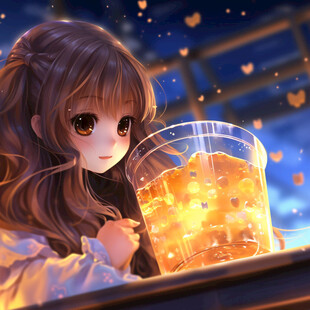 二次元女孩喝奶茶