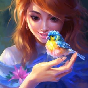 少女和鸽子插画