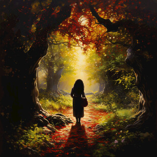 森林里的小女孩插画