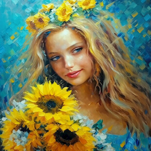 手绘向日葵美女