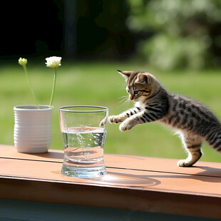 喝水的花猫