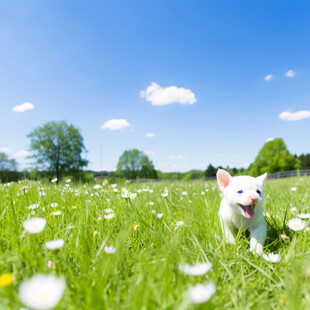 蓝天草地小狗