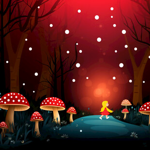 森林采蘑菇女孩