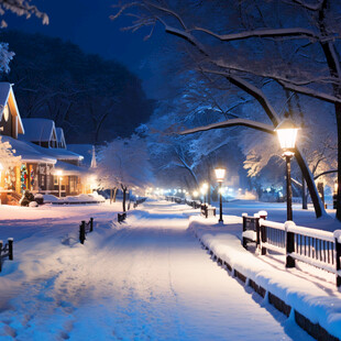 雪景雪夜景灯光