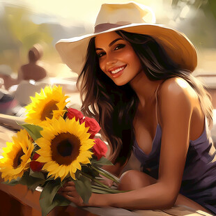 手绘向日葵美女