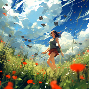 场景插画植物少女