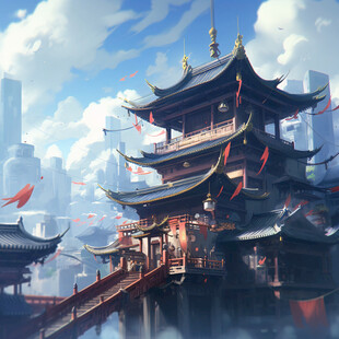楼阁仙景插画