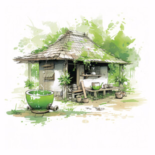茅草屋插画