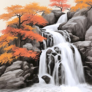 瀑布风景画